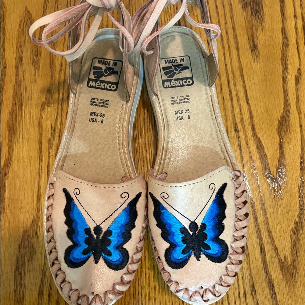 Pink Butterfly Embroidered Sandals